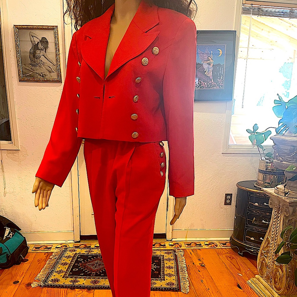 Mondi gorgeous vintage red pant suit with gold sailor buttons. Size 6
